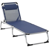 Outsunny Chaise Longue de Jardin extérieure Pliable avec Appui-tête, Transat de Jardin avec Dossier Réglable en Aluminium 60x165x76cm Bleu Foncé(m-5)