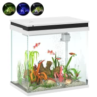 PawHut Glasaquarium für Goldfische 26L mit LED-Lichtern, Filtersystem und Wasserpumpe, 38x26x38 cm, Weiß(m-5)