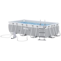 Outsunny Piscina rectangular elevada tubular con escalera, bomba y filtro, acero y PVC - 425x230x101 cm, Gris(m-6)