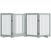 PawHut Barrière de Sécurité pour Chiens, Autoportante, Pliable, Porte & Pieds, Cadre en Bois, 220x36x91cm, Gris clair(m-7)