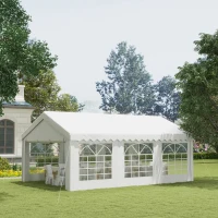 Outsunny 6 x 4m Party Gzebo, Party Marquee, Heavy Duty, Removable Sidewalls & Zippered Doors, Windows, Water Resistant-Whtie(m-10)