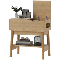 HOMCOM Mesa auxiliar mesa de centro mesa de noche estrecha con tapa abatible y estante abierto Roble(m-7)