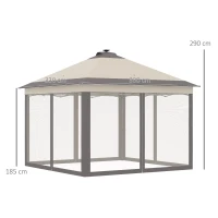 Outsunny Tente Pliante avec Lumières LED 3,3x3,3 m Tonnelle de Jardin avec Télécommande avec 4 Moustiquaires Hauteur Ajustable Beige(m-3)