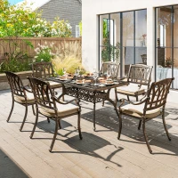 Outsunny Seven-Piece Cast Aluminium Garden Dining Set - Bronze Tone(m-2)