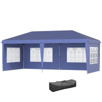 Outsunny Opklapbare tuinpaviljoen van 6 x 3 m, halfopen, verwijderbare zijwanden, grote ramen, draagtas, stalen frame, blauw(m-11)