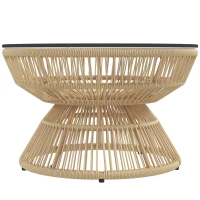 Outsunny Tavolino da Giardino Rotondo, Tavolino d'Appoggio in Resina Effetto Rattan e Piano in Vetro Temperato, Ø60 x 37H cm, Legno naturale(m-5)