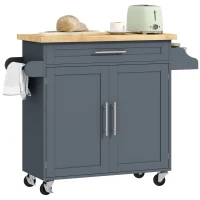 HOMCOM Küchenwagen aus Holz mit Schublade, Gewürzhalter und Schrank, 109x40x89 cm, Grau und Holzfarbe(m-4)