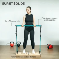 SPORTNOW Pilatesstangenset mit verstellbaren Widerstandsbändern und höhenverstellbarer Trittplatte, blaue Trainingsausrüstung(m-4)