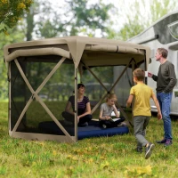 Outsunny 3 x 3,5 Pavillon de jardin pop-up avec protection UPF30+, parois en filet, sac de transport, pour fêtes de jardin, camping, Kaki(m-2)