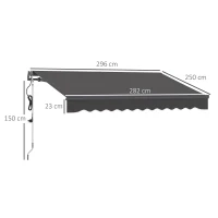 Outsunny Parasol à bras articulé avec manivelle électrique réglable en hauteur Gelenkarmmarkise 300 cm de large Gris foncé(m-3)