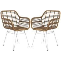 HOMCOM Set di 2 Sedie per Sala da Pranzo in Stile Bohémien con Seduta in Rattan Sintetico e Struttura in Acciaio, Marrone(m-5)