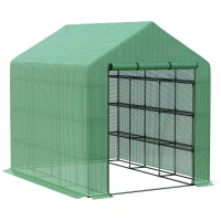 Outsunny Serra da Giardino con Ripiani a 3 Livelli, Porta Avvolgibile, Tubo in Acciaio, 244 x 180 x 210 cm, Verde(m-1)