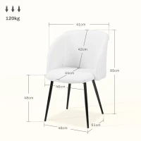 HOMCOM Conjunto de 2 sillas de comedor con respaldo en tela de lana blanca con efecto rizado patas de acero 55x62x80 cm Blanco Negro(m-3)