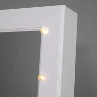 HOMCOM Schmuckschrank Schmuckkoffer Verstellbarer Spiegel 20 LED-Lichter, Holz, Weiß, 40x37x146 cm(m-3)