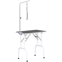 PawHut Mesa de Aseo Plegable Mesa de Corte Mesa de Cuidado para Perros Gatos Metal Negro 81x48,5x80 cm