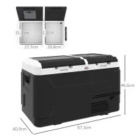 HOMCOM Nevera eléctrica portátil con 2 zonas - capacidad 40 L, luz LED, 12/24 V DC y 100-240V AC, hasta -20°C(m-3)