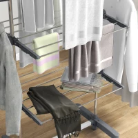 HOMCOM Tendedero Vertical con 3 Estantes Ajustables en Acero y Plástico 142x55x152 cm Grisy Plateado(m-4)