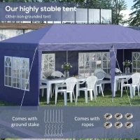 Outsunny Opklapbare tuinpaviljoen van 6 x 3 m, halfopen, verwijderbare zijwanden, grote ramen, draagtas, stalen frame, blauw(m-5)