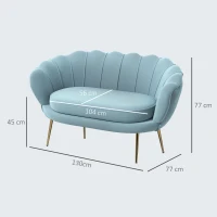 HOMCOM Canapea de 2 Locuri cu Brațe, Canapea Modernă cu Șezut Căptușit pentru Dormitor și Sufragerie, 130x77x77 cm, Albastru(m-3)