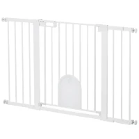 PawHut Barrière pour Chiens Extensible avec Porte Automatique, en Métal et ABS, 75-131x76 cm, Blanc(m-1)