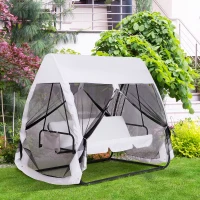 Outsunny Dondolo da Giardino 3 Posti Convertibile in Letto, Materasso per Seduta e Schienale, Zanzariera Integrata con Tetto, Tasca Portaoggetti, in Metallo Epossidico Poliestere, Bianco(m-2)