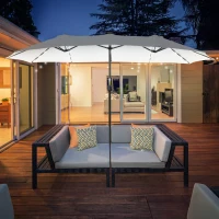 Outsunny Parasol con LED Solar 4,5m Parasol Doble Jardín Sombrilla de Mercado Sombrilla de Terraza Ovalada Negro + Crema(m-2)
