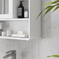 kleankin Armadio Murale Bagno Armadietto a Specchio Toilette 1 Anta Vano + Mensole Laterali MDF Bianco(m-4)