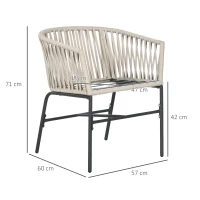 Outsunny Lote de 2 sillas de jardín exterior 2 plazas de metal y cuerda PE con cojines, Negro y Gris(m-3)