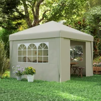 Outsunny Gazebo da Giardino Pieghevole 3x3x2,75m Anti-UV 30+ con Finestre, Pareti Laterali e Sacca da Trasporto, Crema(m-4)