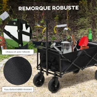 Outsunny Carrito de Jardín Plegable 4 Ruedas lona Desmontable mango telescópico Inclinación ajustable Bandeja Plegable Negro(m-4)