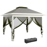 Outsunny Gazebo de Exteriores con Altura Ajustable y Mosquiteras, en Metal y Tela Oxford, 3,3x3,3x2,8 m, Gris Oscuro(m-5)