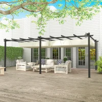 Outsunny Pérgola retráctil 3,5x6 m pérgola para terraza estructura en aluminio + tela de poliéster - Beige(m-5)