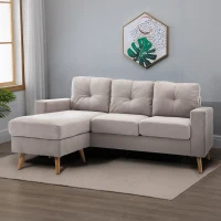 HOMCOM Divano d'angolo in tessuto di lino 193 cm forma L design scandinavo per soggiorno appartamento piccolo spazio grigio chiaro(m-2)