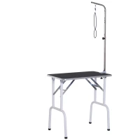 PawHut Mesa de Aseo Plegable Mesa de Corte Mesa de Cuidado para Perros Gatos Metal Negro 81x48,5x80 cm(m-7)