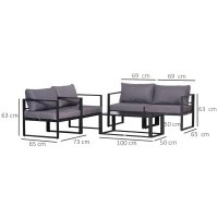 Outsunny Conjunto de de Jardín de Cuatro Piezas, Sofá con Cojines de Asiento, Mesa con Almacenamiento, Poliéster, 69x65x63 cm(m-3)