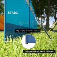 Outsunny Paravan de Plaja Pliabil, cu Bare de Otel, 725x140 cm, Albastru Deschis(m-5)