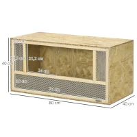 PawHut Terrario en madera OSB para reptiles y anfibios con puerta corredera de vidrio - 80 x 40 x 40 cm natural(m-3)
