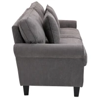 HOMCOM 3-Sitzer-Sofa aus geripptem Samtstoff, Sofa für Wohnzimmer, 197 cm, mit gepolsterten Armlehnen und Rückenlehne, Sofa mit 2 Kissen, massiven Pinienholzbeinen, für Wohnzimmer, Schlafzimmer, Büro, Grau(m-4)