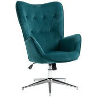 HOMCOM Sillón para Oficina y Salón en Terciopelo Giratorio con Reposabrazos y Altura Regulable Azul(m-5)