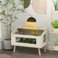 PawHut Terrario per Rettili 111L con Finestre in Vetro Temperato, Coperchio, 80 x 50 x 60 cm, Legno Naturale(m-2)