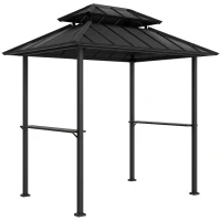 Outsunny Grillpavillon Grillabdeckung mit doppeltem Hartdach, 2 Regalen und oberem Haken, 244x184x258cm, Schwarz(m-6)
