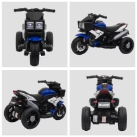 HOMCOM Moto Électrique pour Enfants 3-5 Ans 6V (max. 25 kg), Vitesse 3 km/h, avec 3 Roues, Lumières et Sons, Bleu et Noir, 86x42x52 cm(m-3)