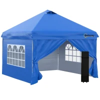 Outsunny Carpa pop-up tienda de jardín barnum 3x3 m con 4 paredes laterales desmontables Azul(m-7)