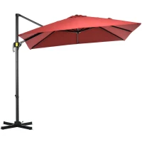 Outsunny Parasol desplazable cuadrado con manivela y base de acero 2,5x2,5 m aluminio poliéster Rojo(m-7)