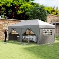 Outsunny Toldo de jardín exterior plegable 3x6 m con 6 paredes laterales, bolsa de transporte incluida, Gris(m-3)