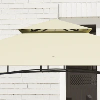 Outsunny Gazebo da BBQ, Gazebo da Giardino con 2 Ripiani, Ceste Portaoggetti, Ganci, per Terrazza, Beige(m-3)