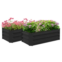 Outsunny Set di 2 Letti per Orto in Lamiera Ondulata, 100L x 50l x 30H cm, Nero(m-1)