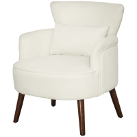 HOMCOM Fauteuil Accoudoir Moderne, Fauteuil d'Appoint Rembourré avec Coussin Lombaire, Pieds en Bois de Caoutchouc, Crème
