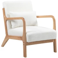 HOMCOM Sillón lounge - 3 cojines incluidos - asiento profundo - apoyabrazos - estructura madera caucho - terciopelo Crema(m-7)