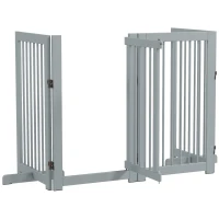 PawHut Barrière de Sécurité pour Chiens, Autoportante, Pliable, Porte & Pieds, Cadre en Bois, 220x36x91cm, Gris clair(m-1)